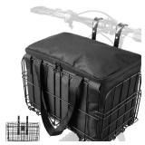 Zacro Bike Basket Front, Folding Bicycle Basket with Removable Liner Bag, Large Quick Release Design Metal Ebike Basket for Adult Women/Men Carrying Dogs, Pets, Fruit & Grocery - Retail: $28