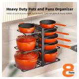 MUDEELA 8-Tier Pots and Pans Organizer under Cabinet, Adjustable Heavy Duty 120LBS Pot and Pan Organizer Rack inside Cabinet for Kitchen Organizer Cast-iron Pans, Heavy Skillets Griddles, Shallow Pots