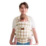 Momcozy Baby Carrier with Natural Cotton Linen, Built to Last, Ergonomic Design, Lightweight and Comfortable, Hands-Free for Moms&Dads, Brown Checkerboard - Retail: $90