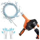 Drain Auger, Clog Remover with Drill Adapter, 25 Feet Flexible Plumbing Snake Use Manually or Powered for Kitchen, Bathroom and Shower Sink, Comes with Gloves (orange) - Retail: $32