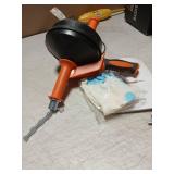 Drain Auger, Clog Remover with Drill Adapter, 25 Feet Flexible Plumbing Snake Use Manually or Powered for Kitchen, Bathroom and Shower Sink, Comes with Gloves (orange) - Retail: $32
