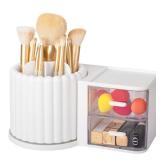 Anyoifax 360 Rotating Makeup Brush Holder 7 Slots Makeup Organizer with Drawer Removable Spinning Cosmetic Storage Pen Holder for Vanity, Dresser, Desk, White - Retail: $17