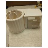 Anyoifax 360 Rotating Makeup Brush Holder 7 Slots Makeup Organizer with Drawer Removable Spinning Cosmetic Storage Pen Holder for Vanity, Dresser, Desk, White - Retail: $17