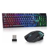 CHONCHOW USB Wireless Gaming Keyboard and Mouse Combo, LED Backlit Ergonomic Mechanical Feeling Keyboard, Rechargeable 2500mAh Battery, Anti-ghosting Keyboards 7D 3600DPI Mice for PC Gamer - Retail: $
