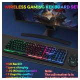 CHONCHOW USB Wireless Gaming Keyboard and Mouse Combo, LED Backlit Ergonomic Mechanical Feeling Keyboard, Rechargeable 2500mAh Battery, Anti-ghosting Keyboards 7D 3600DPI Mice for PC Gamer - Retail: $