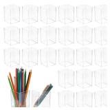 24 Pack Clear Acrylic Pen Holders Multipurpose Desktop Organizer for Pencils, Makeup Brushes, Stationery & Office Supplies (2.6 x 2.6 x 3.6) - Retail: $25