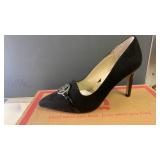 NEW! Adrienne Vittadini Black Suede Heals with Logo size 6.5M