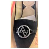 NEW! Adrienne Vittadini Black Suede Heals with Logo size 6.5M