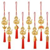 8 Pcs Chinese New Year Snake Decorations Lunar New Year 2025 Red Tassel Ornaments with Wealth Success Good Luck Hanging Decorations for Gifts Home Car Decor