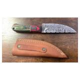 Handcrafted Damascus Steel Full Tang Blade Knife with Leather Sheath approx 8 inches Hunting Fishing Skinner
