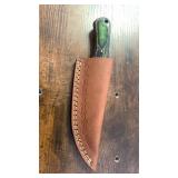 Handcrafted Damascus Steel Full Tang Blade Knife with Leather Sheath approx 8 inches Hunting Fishing Skinner