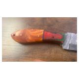 Handcrafted Damascus Steel Full Tang Blade Knife with Leather Sheath approx 8.5 inches Hunting Fishing Skinner