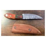 Handcrafted Damascus Steel Full Tang Blade Knife with Leather Sheath approx 8.5 inches Hunting Fishing Skinner