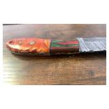 Handcrafted Damascus Steel Full Tang Blade Knife with Leather Sheath approx 8.5 inches Hunting Fishing Skinner