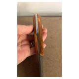 Handcrafted Copper Damascus Steel Knife Full Tang Blade with Orange Resin Handle with leather sheath Hunting Fishing approx 8.5 inches