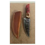 Handcrafted Damascus Steel Knife Full Tang Blade with leather sheath hunting fishing approx 8.5 inches