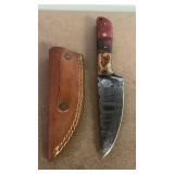 Handcrafted Damascus Steel Knife Full Tang Blade with leather sheath hunting fishing approx 8.5 inches