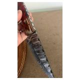 Handcrafted Damascus Steel Knife Full Tang Blade with leather sheath hunting fishing approx 8.5 inches