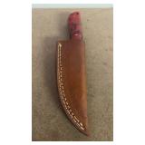 Handcrafted Damascus Steel Knife Full Tang Blade with leather sheath hunting fishing approx 8.5 inches