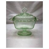 Green Depression Glass Covered Butter Dish