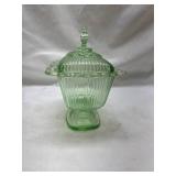 Green Depression Glass Covered Butter Dish