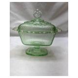 Green Depression Glass Covered Butter Dish