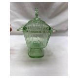 Green Depression Glass Covered Butter Dish