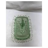 Green Depression Glass Covered Butter Dish