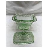 Green Depression Glass Covered Butter Dish