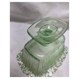 Green Depression Glass Covered Butter Dish