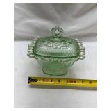 Green Depression Glass Covered Butter Dish