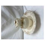 White Porcelain pitcher and bowl with Gold Trim