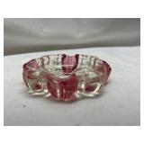 Cranberry and Clear Glass Floral Ashtray