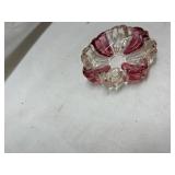 Cranberry and Clear Glass Floral Ashtray
