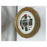 California Village Scene Christmas Plate with Gold Trim