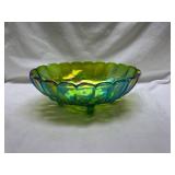 Iridescent Green Glass Footed Bowl