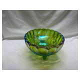 Iridescent Green Glass Footed Bowl