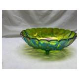 Iridescent Green Glass Footed Bowl