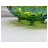 Iridescent Green Glass Footed Bowl