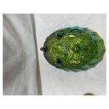Iridescent Green Glass Footed Bowl
