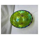 Iridescent Green Glass Footed Bowl