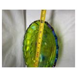 Iridescent Green Glass Footed Bowl