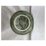 Green Transferware Plate with Country Scene