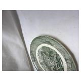 Green Transferware Plate with Country Scene