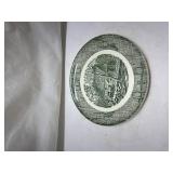 Green Transferware Plate with Country Scene