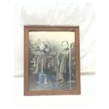 Early 1900s Carved Wood Picture Frame with Black and White Photograph