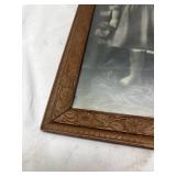 Early 1900s Carved Wood Picture Frame with Black and White Photograph