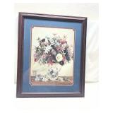 Framed Floral Art Print with Blue Matting