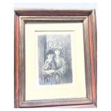 Framed Pencil Drawing of Mother and Child