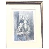 Framed Pencil Drawing of Mother and Child